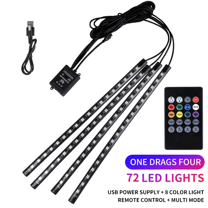RGB LED Car Ambient Light Strip Kit – App & Remote Music Sync Interior Lighting