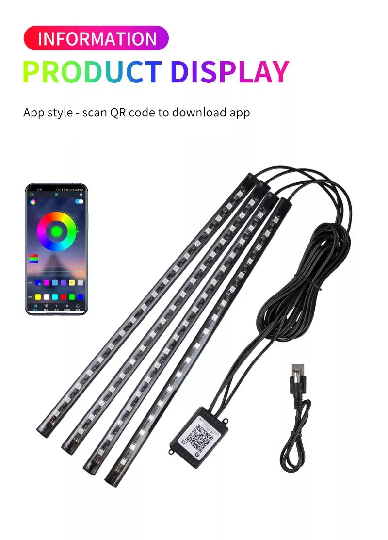 RGB LED Car Ambient Light Strip Kit – App &amp; Remote Music Sync Interior Lighting
