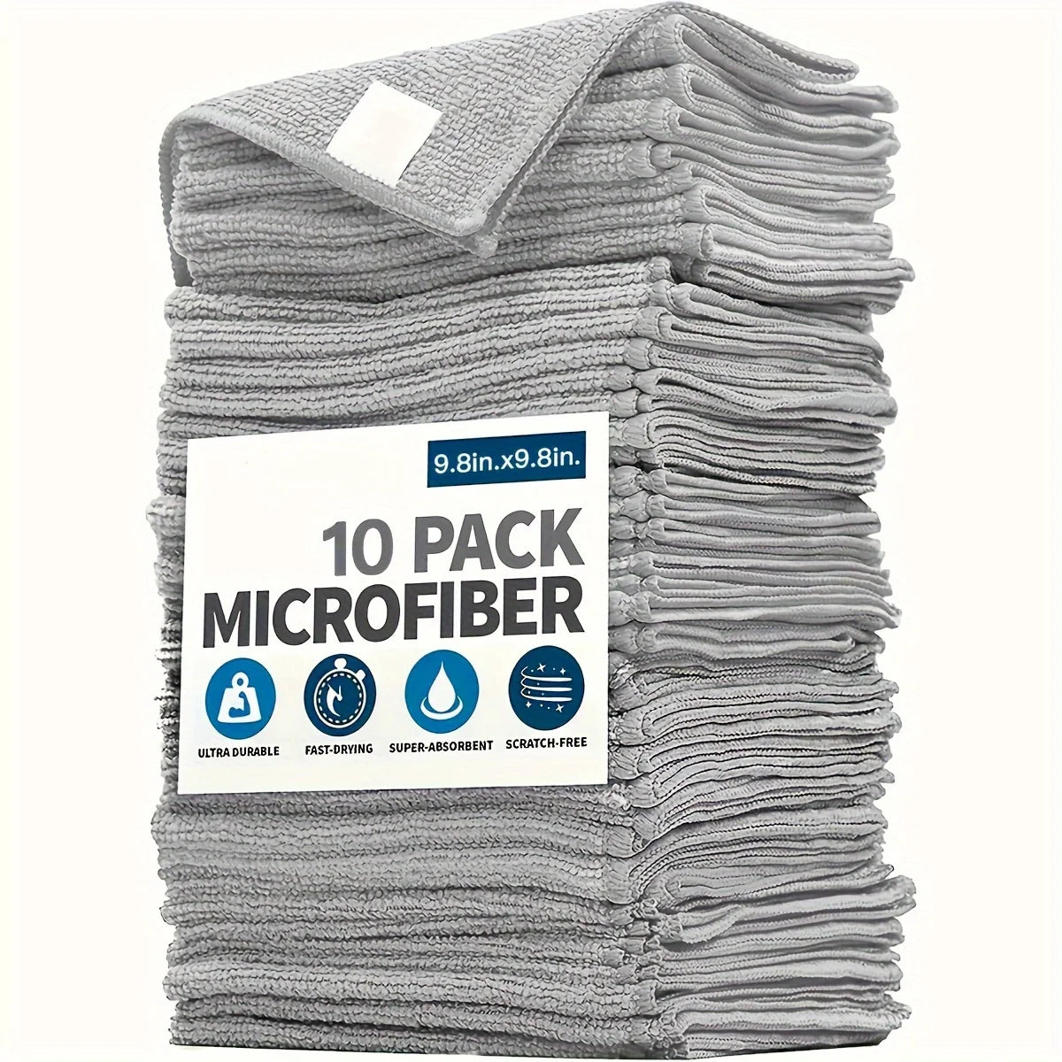 10 Pcs High-Quality Microfiber Cloths, 9.8 Inch, for Deep Cleaning Kitchen, Polishing Cars, Drying Dishes, Streak-Free Finish