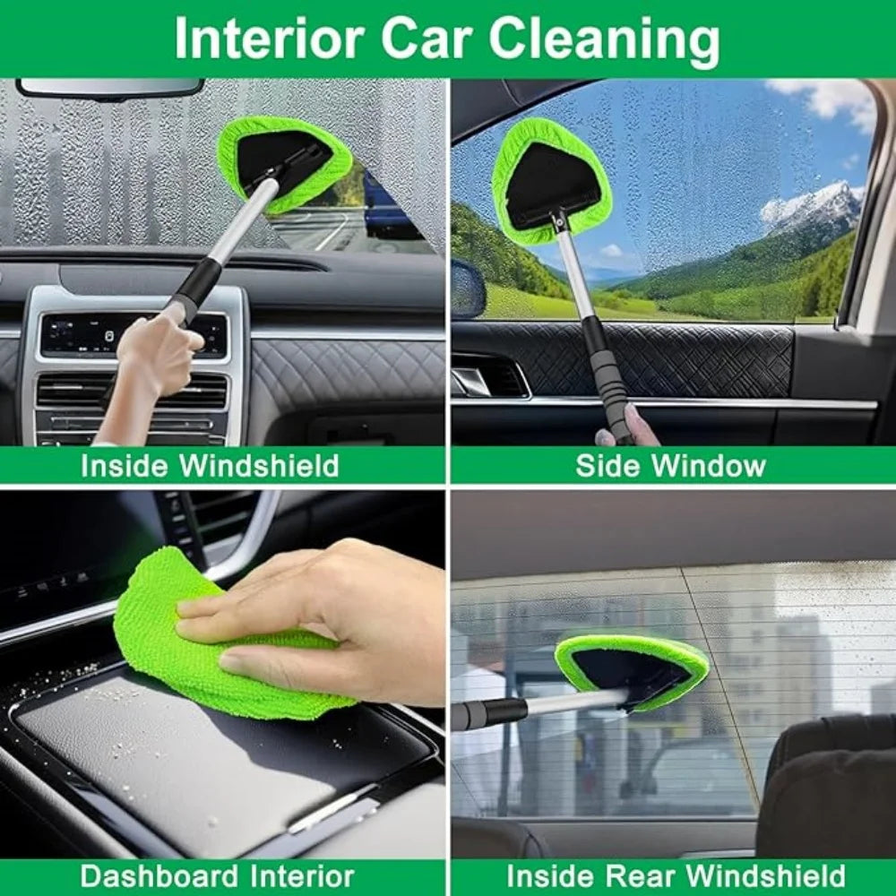 9 Pcs/set Windshield Cleaner Tool – Upgrade Large Head Car Interior&Exterior Window Cleaning Kit with Extendable Handle & 6 Microfiber Pads, Auto Wiper Brush for Car, Trucks, SUVs, RVs & Home