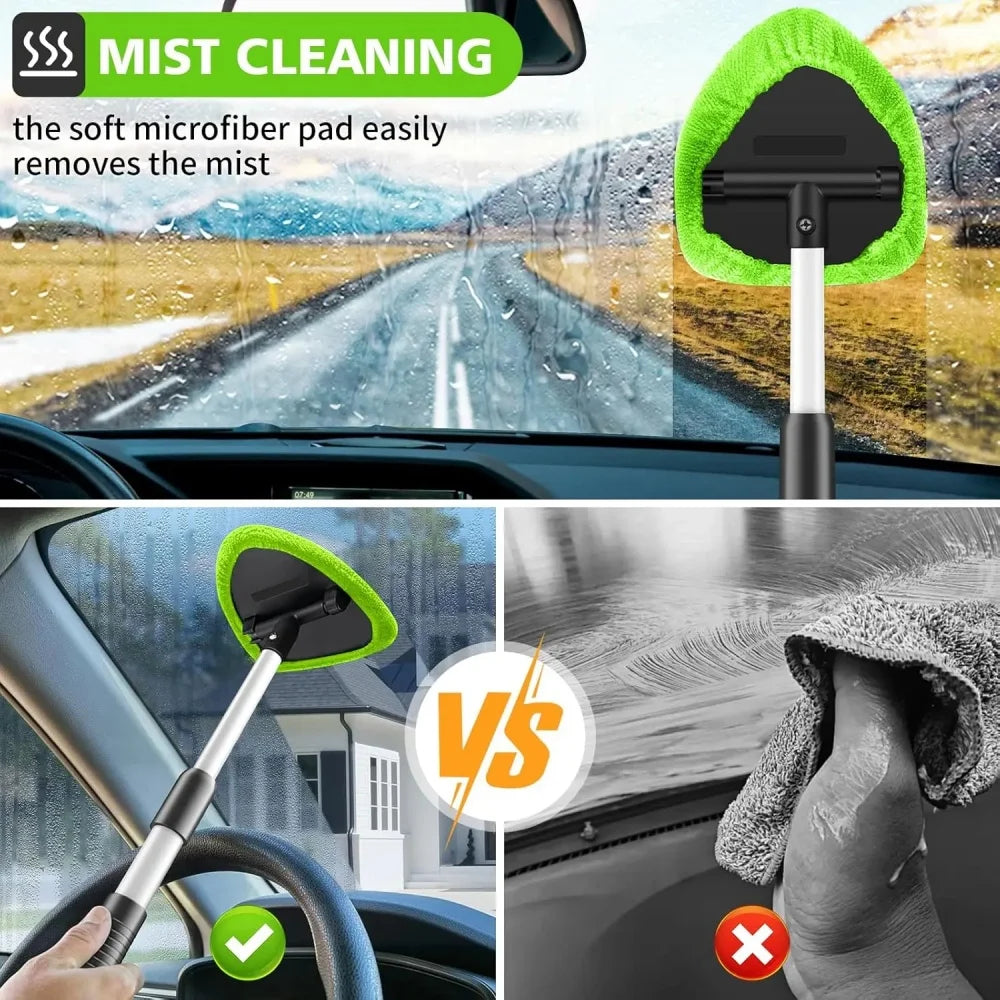 9 Pcs/set Windshield Cleaner Tool – Upgrade Large Head Car Interior&Exterior Window Cleaning Kit with Extendable Handle & 6 Microfiber Pads, Auto Wiper Brush for Car, Trucks, SUVs, RVs & Home