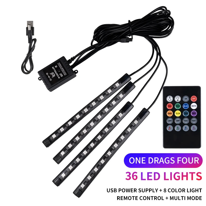 RGB LED Car Ambient Light Strip Kit – App &amp; Remote Music Sync Interior Lighting
