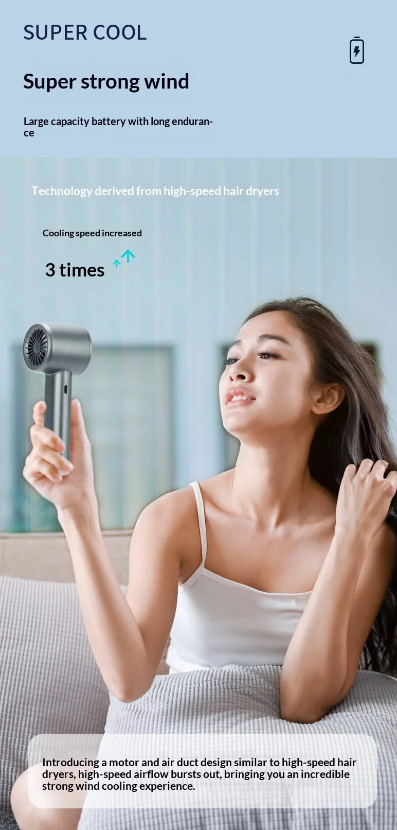 High-Speed USB Handheld Fan Rechargeable Mini Cooling Device