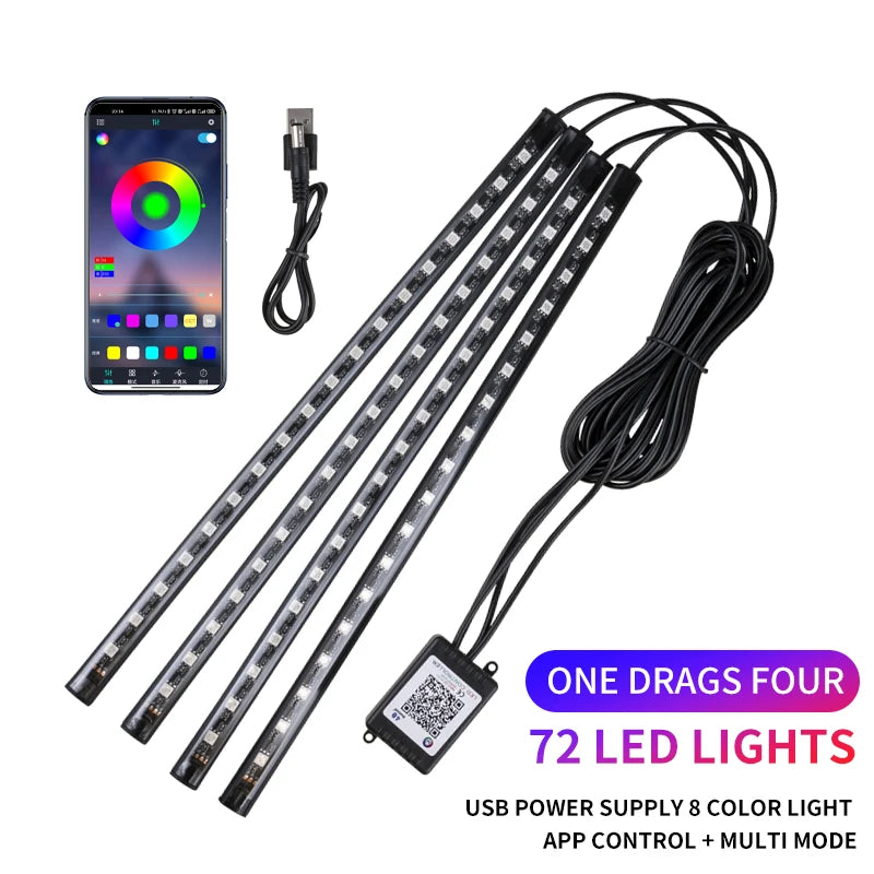RGB LED Car Ambient Light Strip Kit – App &amp; Remote Music Sync Interior Lighting