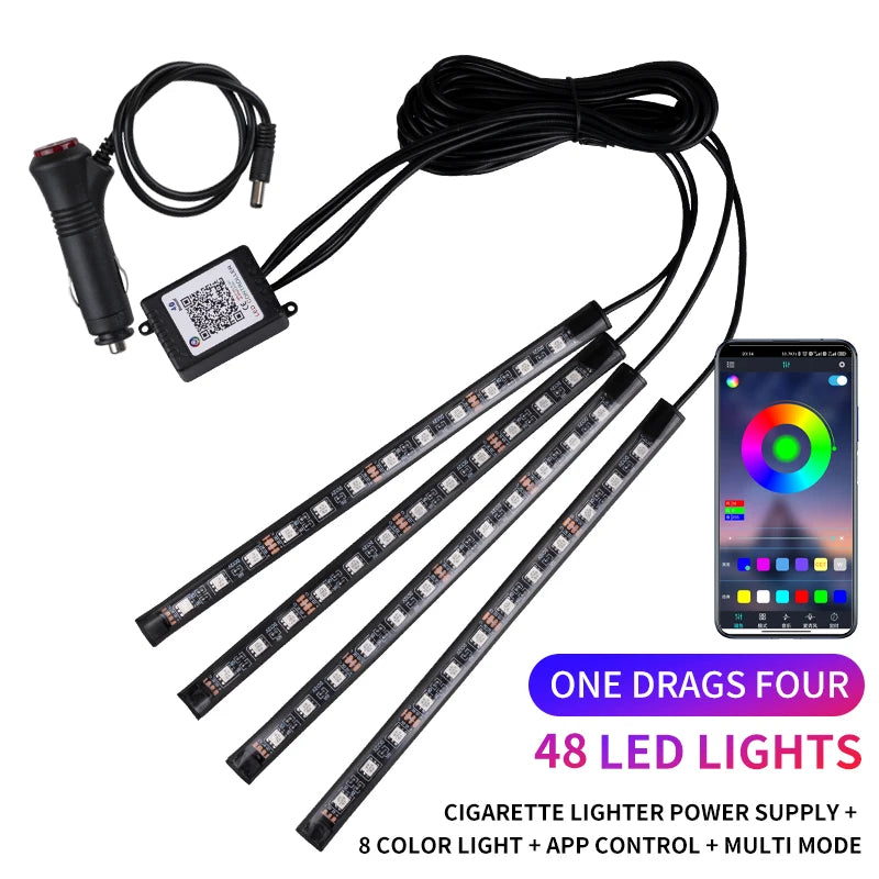 RGB LED Car Ambient Light Strip Kit – App &amp; Remote Music Sync Interior Lighting