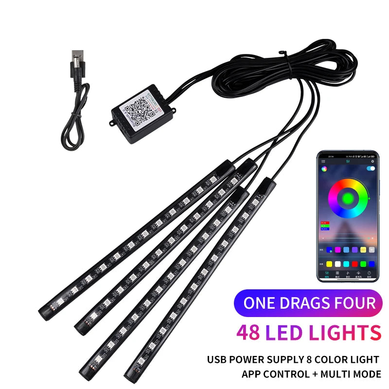 RGB LED Car Ambient Light Strip Kit – App &amp; Remote Music Sync Interior Lighting