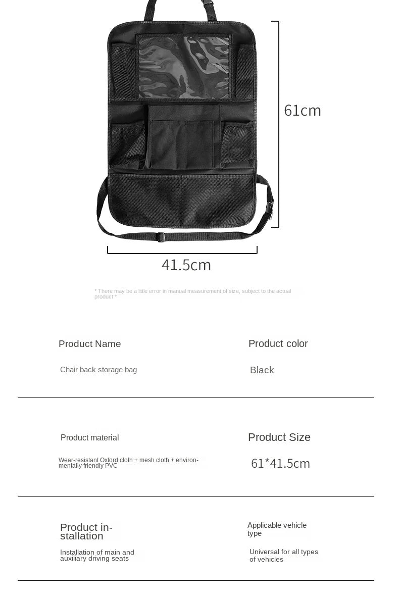 Seat Back Organizer with Tablet Holder and Storage Pockets