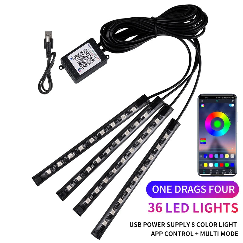 RGB LED Car Ambient Light Strip Kit – App &amp; Remote Music Sync Interior Lighting