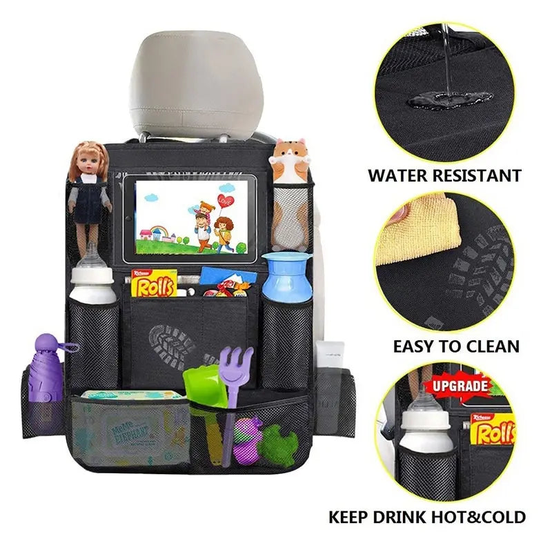 Seat Back Organizer with Tablet Holder and Storage Pockets