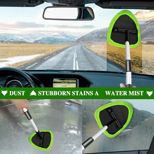 9 Pcs/set Windshield Cleaner Tool – Upgrade Large Head Car Interior&Exterior Window Cleaning Kit with Extendable Handle & 6 Microfiber Pads, Auto Wiper Brush for Car, Trucks, SUVs, RVs & Home