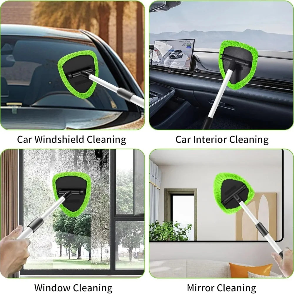 9 Pcs/set Windshield Cleaner Tool – Upgrade Large Head Car Interior&Exterior Window Cleaning Kit with Extendable Handle & 6 Microfiber Pads, Auto Wiper Brush for Car, Trucks, SUVs, RVs & Home