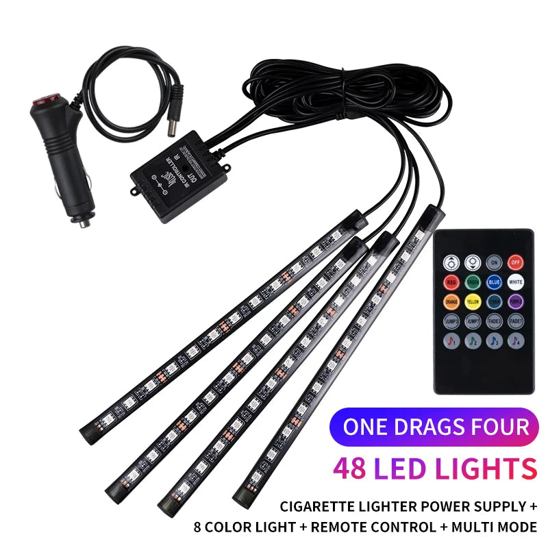 RGB LED Car Ambient Light Strip Kit – App &amp; Remote Music Sync Interior Lighting
