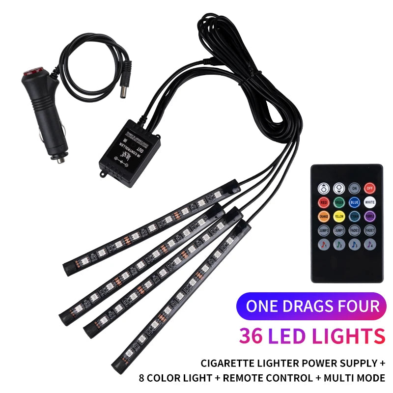 RGB LED Car Ambient Light Strip Kit – App &amp; Remote Music Sync Interior Lighting