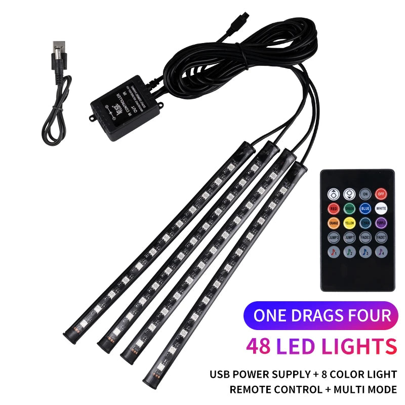 RGB LED Car Ambient Light Strip Kit – App &amp; Remote Music Sync Interior Lighting