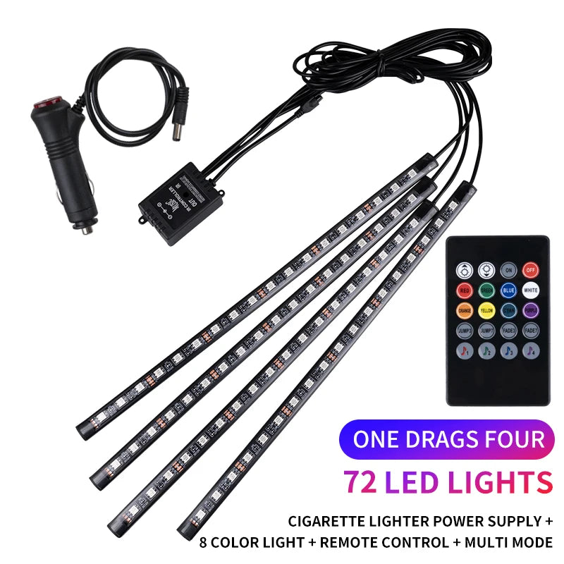 RGB LED Car Ambient Light Strip Kit – App &amp; Remote Music Sync Interior Lighting
