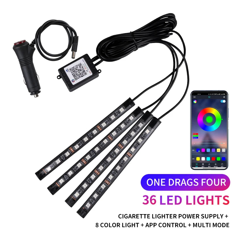 RGB LED Car Ambient Light Strip Kit – App &amp; Remote Music Sync Interior Lighting