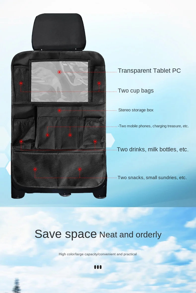 Seat Back Organizer with Tablet Holder and Storage Pockets