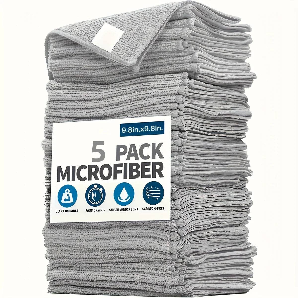 10 Pcs High-Quality Microfiber Cloths, 9.8 Inch, for Deep Cleaning Kitchen, Polishing Cars, Drying Dishes, Streak-Free Finish