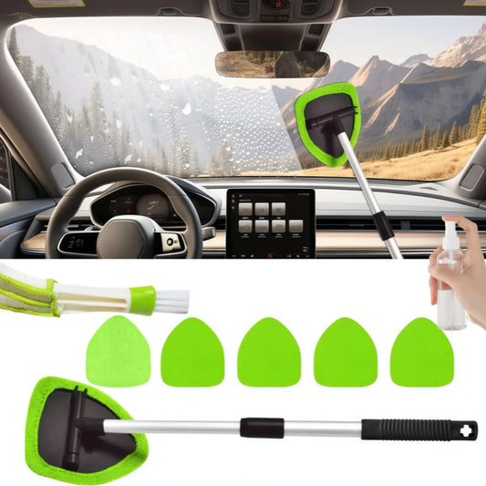 9 Pcs/set Windshield Cleaner Tool – Upgrade Large Head Car Interior&Exterior Window Cleaning Kit with Extendable Handle & 6 Microfiber Pads, Auto Wiper Brush for Car, Trucks, SUVs, RVs & Home