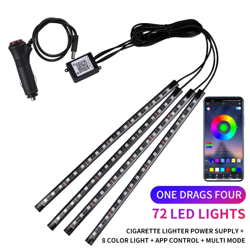 RGB LED Car Ambient Light Strip Kit – App &amp; Remote Music Sync Interior Lighting