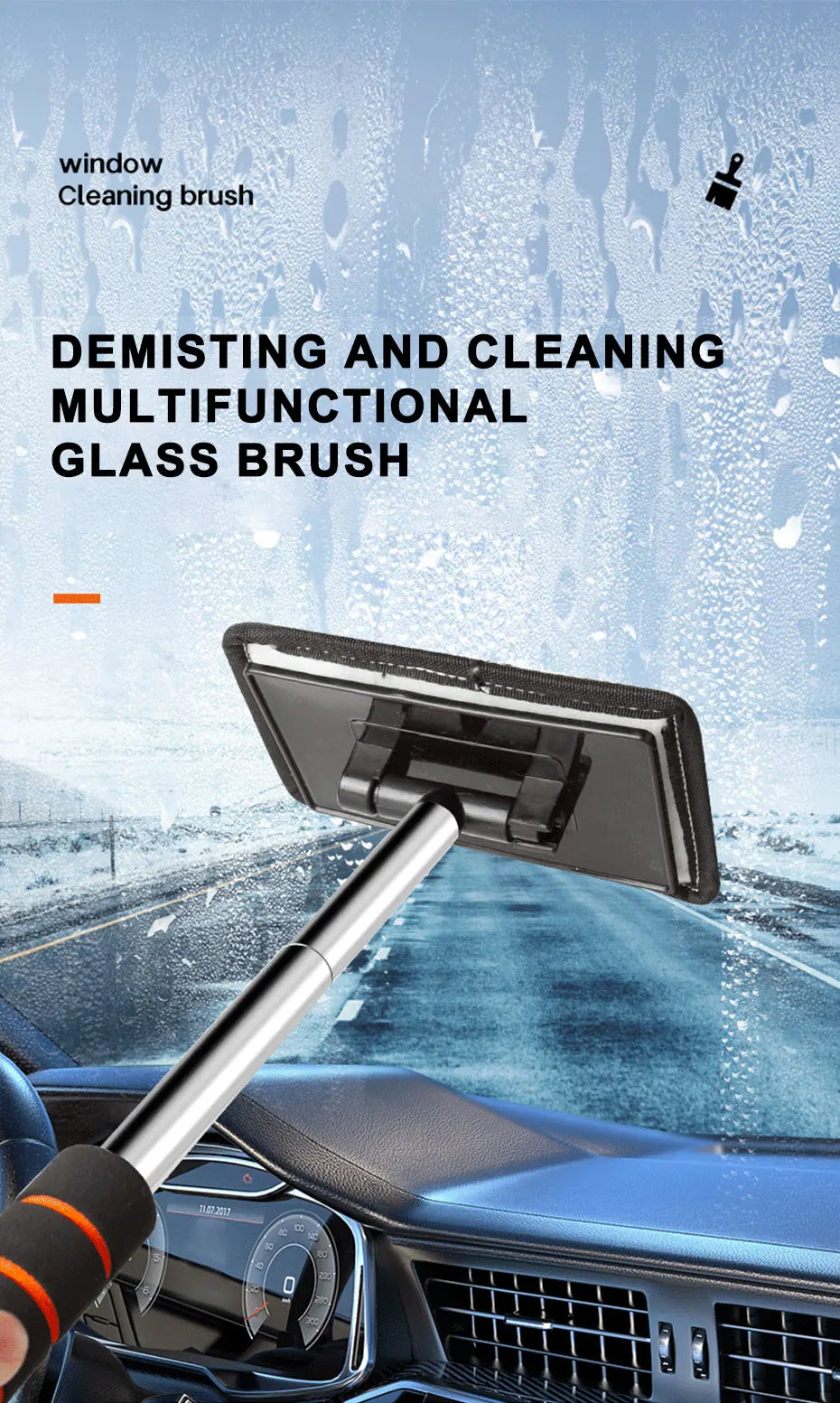 SEA-METAL Windshield Cleaning Brush Extendable Glass Defogger Dust Remover