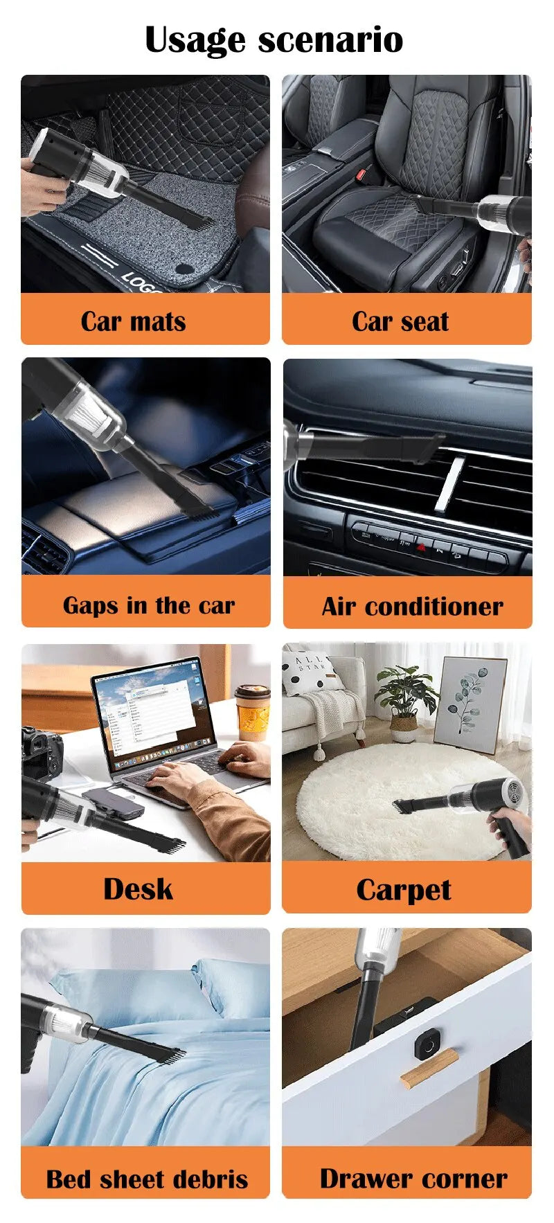 Wireless 1200mAh Portable Car Vacuum Cleaner for Wet & Dry Use
