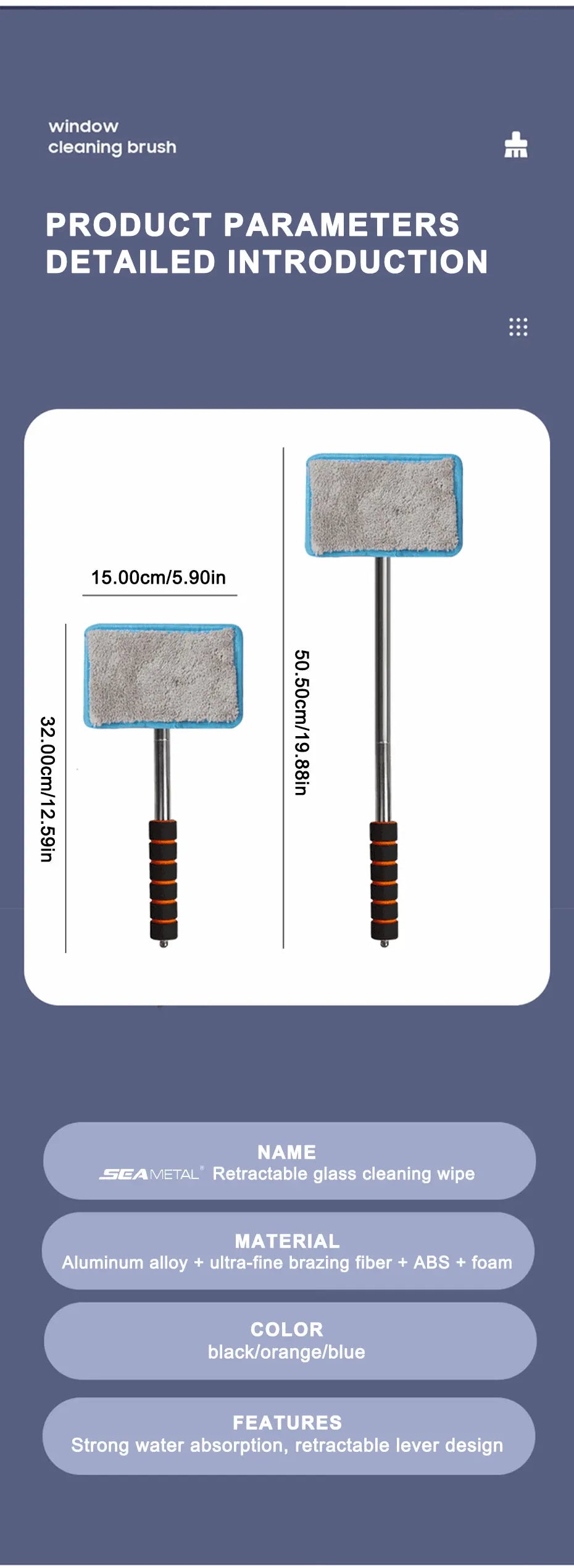 SEA-METAL Windshield Cleaning Brush Extendable Glass Defogger Dust Remover